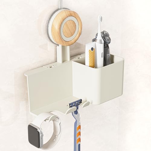 Cinola 3 in 1 Razor Holder for Shower, Suction Cup Hooks for Wall with Storage Box for Mousse,Facial Cleansers,Razor Blade, Removable&Reusable Shower Holder