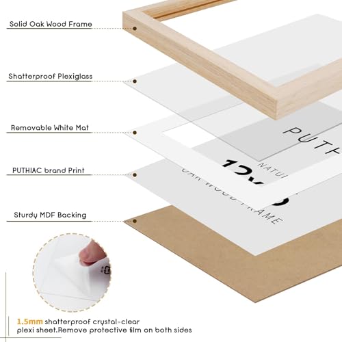 12x16 Oak Wood Picture Frame - Minimalist 12x16 Poster Frame, 12"x16" Picture Frame Wood, Natural Solid Wooden Picture Frames for Wall Art Photo and Prints(1 Pack, Beige)