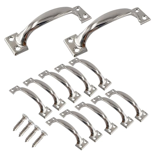 bociloy 12Pcs 4" Metal Gate Pull Handle, Vintage Barn Door Pulls Utility Door Handle Cabinet Drawer Pulls for Wooden Fences Garage Cupboard Dresser, Silver