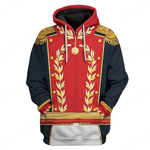 Image of Uyecos Historical Hoodie Revolutionary War Uniform Top | Historical Figure Print, Military Uniform Print, for Historical Reenactment, Halloween Cosplay