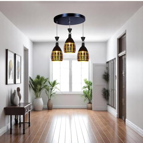 Image of GreyWings 3 Light Hanging Light for Home, Black Aluminium Pendant Light with, Modern Ceiling Hanging Lamp for (Bulb is not Included) Cluster Set