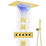 ▶ Dulabrahe Duschset beinhaltet: 50,8 x 35,6 cm Duschkopf (Edelstahl 304) mit LED-Netzstecker, Thermostatventil (alle Funktionen können gleichzeitig funktionieren), Handbrause (Messing), Edelstahl-Schlauch, Brausehalter (Messing), Messing G auf NPT-Adapter für Duschkopf und Duschventil, 3 Stück Körperdüsen (Messing): helfen Ihnen, Ihre Muskeln zu entspannen. Um ein gutes Wassererlebnis zu genießen, empfehlen der empfohlene Wasserdruck: 0,3 ~ 0,8 MPa. Nicht geeignet für niedrigen Wasserdruck.