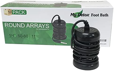 My Detox Foot Bath Stainless Steel Ionic Detox Aqua Arrays Cleanse Array for Ionic Detox Foot Spa Cleanse Machines with Standard 1/4 inch Plug - Black (Round - 10 Pack)