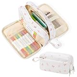 BuyCard Large Capacity Cute Pencil Case, Aesthetic Pen Pouch, White with Pink Bow Pattern Pencil Bag, Kawaii Stationery Storage and Organizer, Supplies for Teen and Adult Girls