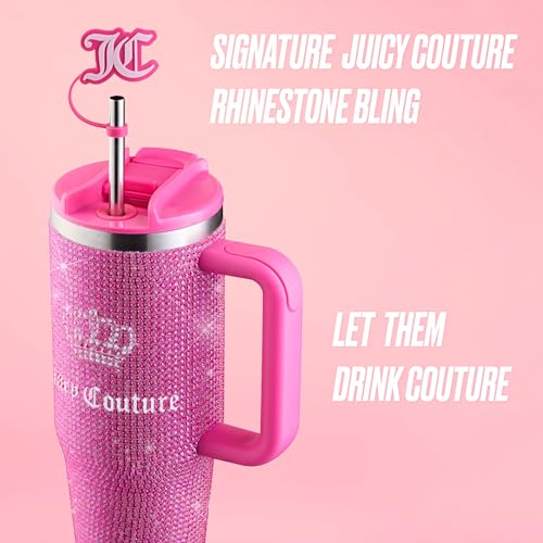 Juicy Couture Diamond Bling Stainless Steel Hydration Tumbler with Handle, Straw and Topper, Hot Pink, 30 oz by Juicy Couture - Used condition - Image 8