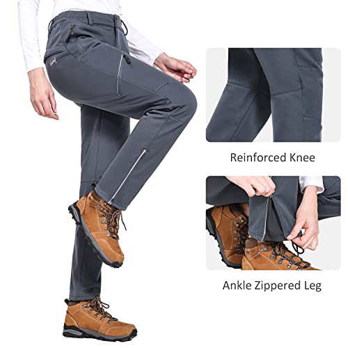Foto von BALEAF Fleece-gefütterte Damen-Hose, Thermohose, wasserdicht, isoliert, Winter, Wandern, Wandern, Radfahren, grau, XXL
