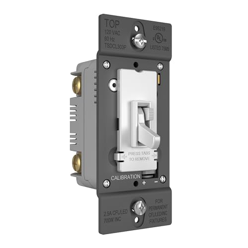 Legrand Pass & Seymour TSDCL303PWCCV6 Toggle Slide Dimmer CFL/LED/Incandescent, Single-Pole/3-Way, 300W, No De-Rating, White (1 Count)