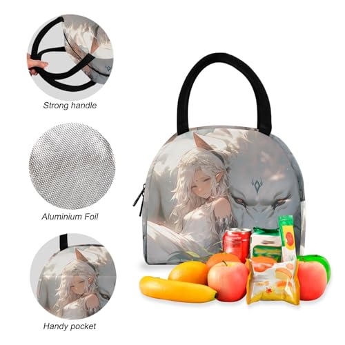 White Lion Lady Print Backpack Set with Lunch Bag, Large Capacity Travel Backpacks and Lunch Box Insulated for Commute Hiking Picnic4