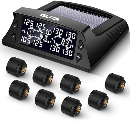 GUTA Tire Pressure Monitoring System - 8 Sensors, 7 Alarm Modes, Large Screen, Endurance Battery Life, Long Sensing Distance, Wireless Sensor Pairing, 2021 Update Version