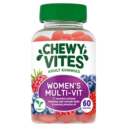 Chewy Vites Women Multivitamin, 60 Multivitamin Gummies, 17 Essential Nutrients for Women with High Strength Biotin, Evening Primrose Oil, 1 Month Supply, Vegan, Berries Flavour