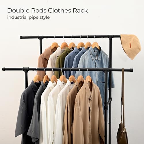 FOUCSSOMEI Heavy Duty Clothes Rack, Rolling Clothing Rack, Garment Rack with Wheels, Double Rod, Max 400Lbs, Black — view 3