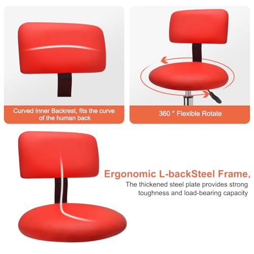 LWADALN Garage Stool with Backrest, Mechanics Rolling Chair Adjustable Footrest, Workshop Chair with Storage Tray, Rolling Shop Stool Height Adjustable, Swivel Task Chair for Salon Tattoo (Red) by LWADALN - Image 5