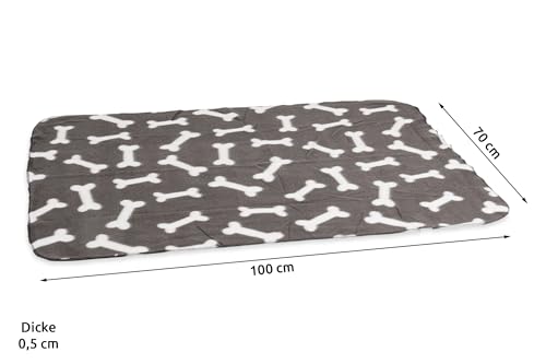 Karlie Hunde Fleecedecke Knochenmotiv, Hundedecke, Fleece, Grau, 100x70 cm