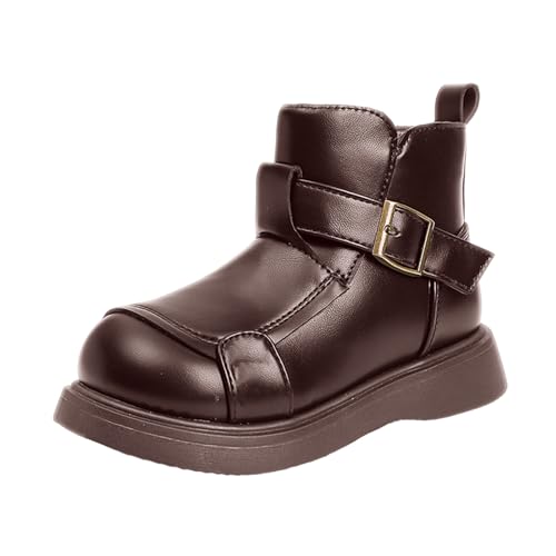 IWIHMIV Girls Ankle Boots Kids Fashion Booties with Side Zipper Outdoor Non Slip Warm Thick Sole Shoes for Toddler（Brown,1