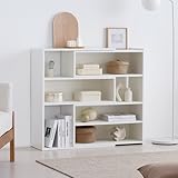 VENTOTA ラック シェルフ 伸縮 最大幅120cm 角度調節 本棚 オープンラック ディスプレイラック 収納棚 ブックシェルフ 可動棚 大容量 省スペース スリム 薄型 木製 書棚 多機能 リビング 寝室 子供部屋 オフィス 組立簡単 背面化粧 工事不要 引っ越し インテリア おしゃれ 北欧 モダン 収納家具 Reaco (ホワイト)