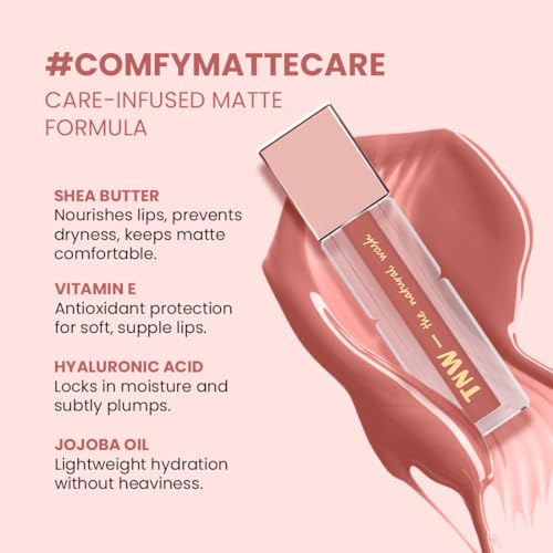 Image of TNW - Comfy Matte Liquid Lipstick | 01 Rush Affair | Weightless, Hydrating & Long-Wear | Red Clay Tone | Shea Butter, Hyaluronic Acid & Jojoba Oil | Paraben-Free | 3ml