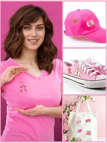 Image of JUNEBRUSHS 28pcs Breast Cancer Awareness Enamel Pins Pink Ribbon Butterfly Lapel Pins for Breast Cancer Awareness Party Survivor Charity Event Favors Women Girls Clothes Decor Accessories