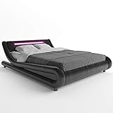 ZTOZZ Alvi Wave Like LED Bed Frame Queen Size - Contemporary Modern Curved PU upholstered Low Profile Platform Bed with Designer LED Lights headboard - Black Color