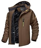 TACVASEN Men's Winter Ski Jacket Waterproof Snow Coats Snowboard Fleece Lining Jacket Warm Parka with Hooded Brown XL
