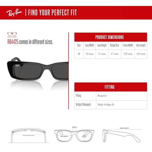 Ray-Ban Teru RB4425 667787 54MM Black/Dark Grey High Bridge Fit Rectangle Sunglasses for Men for Women +Bundle with Accessory Eyewear Kit - Thumbnail 4