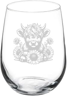 MIP Wine Glass Goblet Gift Highland Cow With Sunflowers (17 oz Stemless)
