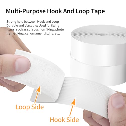 Image of Hook and Loop Tape, 0.8inX9.84FT，Strong Self-Adhesive Hook and Loop Tape Self-Adhesive Heavy Duty Strap for Family Sofa Cushions, Free Cutting White