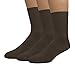 Grandeur Hosiery Men's Big and Tall King Size Diabetic Non-Binding Comfort Top Mid Calf Cotton Crew Socks 3-Pack Brown X-Large