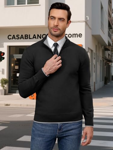 Auxo Mens Quarter Zip Pullover Sweater Long Sleeve Mock Neck Casual Slim Fit Knit Polo Sweaters3