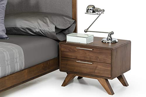 Limari Home Maurice Collection Bedroom Mid-Century Veneer Finished & Fabric Upholstered Bed, California King, Gray, Walnut #TOP2