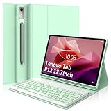 WINCHKING Backlit Keyboard Case for Lenovo Tab P12 12.7Inch 2023,7-Color Backlight,Wireless Detachable Keyboard Case with Smart Folio Pen Holder for Lenovo TB-370FU Tablet (Green)
