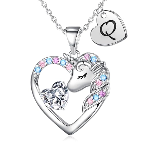 IEFRICH Gifts for Girls - Unicorn Jewelry for Girls 4-6 Q Initial Heart Necklaces for Kids Girl Unicorn Jewelry Gifts for Niece Daughter