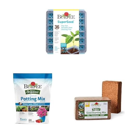 Burpee SuperSeed Seed Starting Tray &, 9 Quarts | Premium Organic Potting Natural Soil Mix Food & Organic Coconut Coir Concentrated Seed Starting Mix, 16 Quart