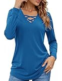 Totatuit Top Mujer Sensual con Escote en V Blusa de Algodón Suave Transpirable y Suelta Ideal para Citas Oficina o Uso Diario en Primavera y Otoño Azul Rey，XL