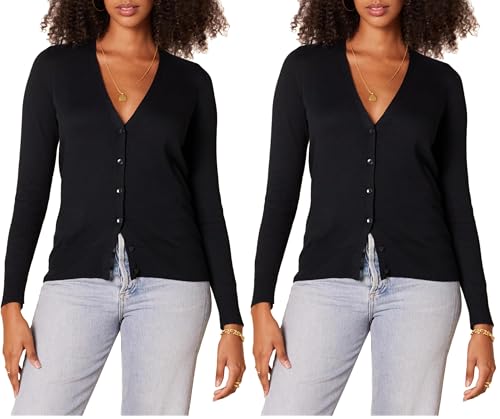 Image of Amazon Essentials Women's Lightweight V-Neck Cardigan Sweater (Available in Plus Size), Black, 5X (Pack of 2)