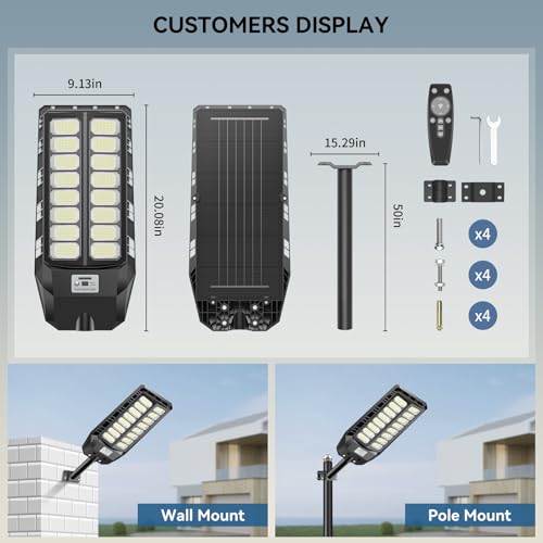 Image of VOOJOY 8000W Solar Lights Outdoor, Solar Street Lights Outdoor Waterproof with Motion Sensor and Remote Control, 6500K Dusk to Dawn Security Flood Light for Outside, Yard, Parking Lot, Garden, 1 Pack