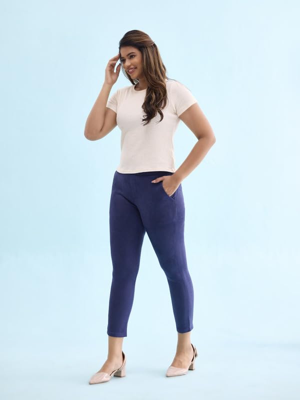 Image of GO COLORS Women Solid Mid Rise Suede Treggings