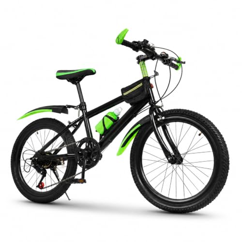 LKOBERTF 20 Inch Kids Mountain Bike 7-Speed Youths Bike Bicycle 165Lbs Double Brake Bicycle with Adjustable Seat Mudguards Kettle & Compass Bell for Boys Girls 4.26-4.9Ft