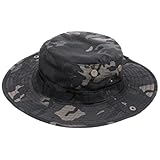 Kifmurase Camoflage Dschungel Hut für Männer und Frauen, Militär Outdoor Anglerhut UV Schtuz Boonie Fischer Hut, Faltbarer Breiter Rand Angeln Sommer Safari Hüt (Schwarze Schere)