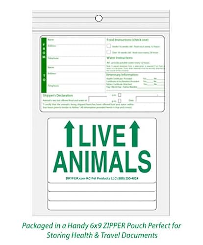 DryFur Live Animal Shipping Label Set of 5 (Waterproof, Reflective, Plastic & Paper) for Airline Travel, Includes Kennel Name Tag & Zipper Pouch - Thumbnail 3