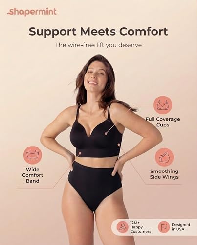 SHAPERMINT Seamless Wireless Bras for Women Full Support - Comfortable Bralette with Lift - No Underwire Soutien Gorge Femme - Plus Size Push Up Bra Black - 1