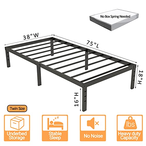 Duriso Twin Size Bed Frame 18 Inch Tall Twin Size Platform Heavy Duty Steel Slats Support Max 2000Lbs Easy To Assemble No Box Spring Needed No Noise Black #TOP2