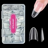 SITELENABY Medium Almond Nail Tips, Pre-shaped Half Cover Matte Acrylic Gel Kit False Nail Tip 300pcs,No C 12 Sizes Acrylic Press On Nails Tips