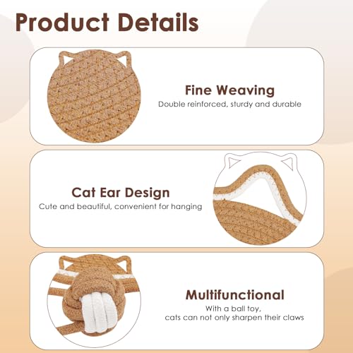 Image of Natural Cotton Rope Scratch Pad, 15.7'' Round Horizontal Floor Scratching Mat for Indoor Cats, Furniture Protector for Wall, Couch, Carpets, Sofas