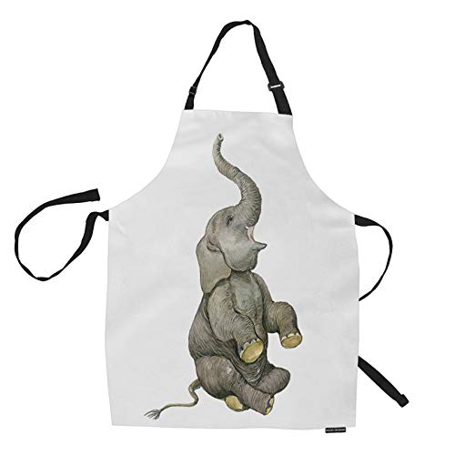 Hgod Designs Elephant Kitchen Apron,Watercolor Cute African Animal Elephant Art Kitchen Aprons For Women Men For Cooking Gardening Adjustable Home Bibs,Adult Size #TOP29