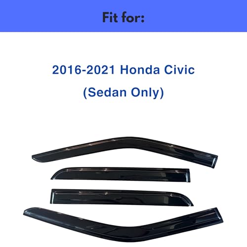Image of IG Window Visors Fit for 2016-2021 Honda Civic, Out-Channel Rain Guards Vent Wind Deflectors 4PC, Car Accessories for 16-21 Civic (Sedan Only)