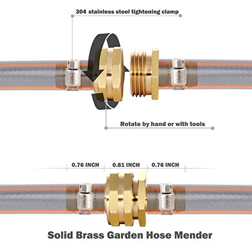 Yelun Solid Brass Garden Hose Repair Connector With Clamps Hose End Repair Kit,Fit For 5/8"Garden Hose Fitting,Male And Female Hose Fittings (5/8"-3 Set) #TOP1