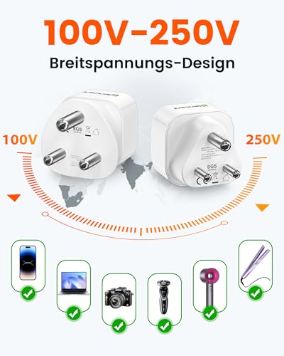 LENCENT Typ D und Typ M Kombi-Reiseadapter für Namibia Südafrika Indien Nepal Reisesteckdose Reisestecker Steckdose Netzadapter Stecker Adapter Stromadapter