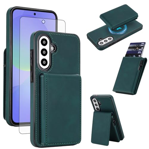 Asuwish Phone Case for Samsung Galaxy A36 5G 2-in-1 Magnetic Detachable Shockproof Wallet Cell Cover with Screen Protector RFID Blocking Credit Card Holder Slot A 36 36A LTE SM-A366U Women Men Green