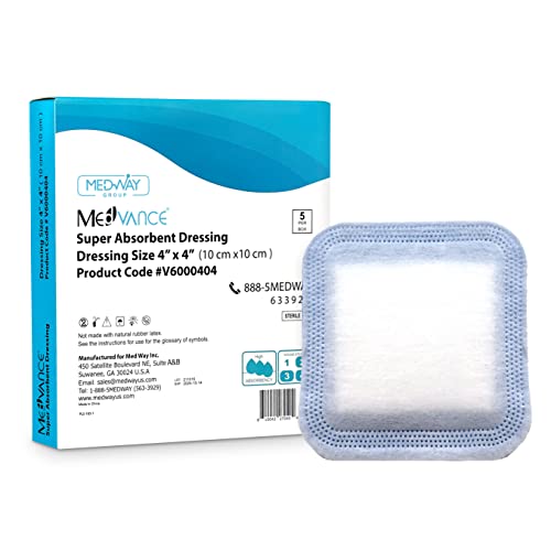 Medvance Super Absorbent Dressing, Non-Adhesive Pads For Wound Care, Pressure Ulcers & 1St/2Nd Degree Burns, Superior Moisture Absorption, Box Of 5 Dressings (4"X4" Bandage, 2.75"X2.75" Absorbent Pad) #TOP8