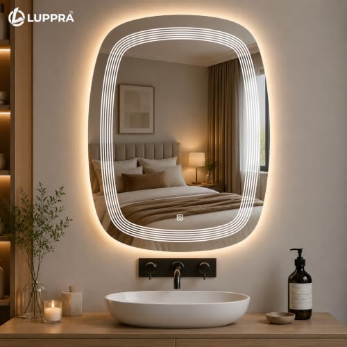 Image of 18x24 Inch Wall-Mounted LED Mirror with Smart Sensor and 3-Color Light (Warm, White, Natural) | Mirror Light, Wash Basin Wall and Fancy Washbasin Mirror,Smart LED Design